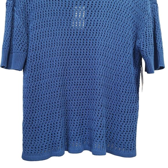 Wishlist Womens Top Blue Open Knit with Buttons Blouse Size Small - Picture 7 of 10
